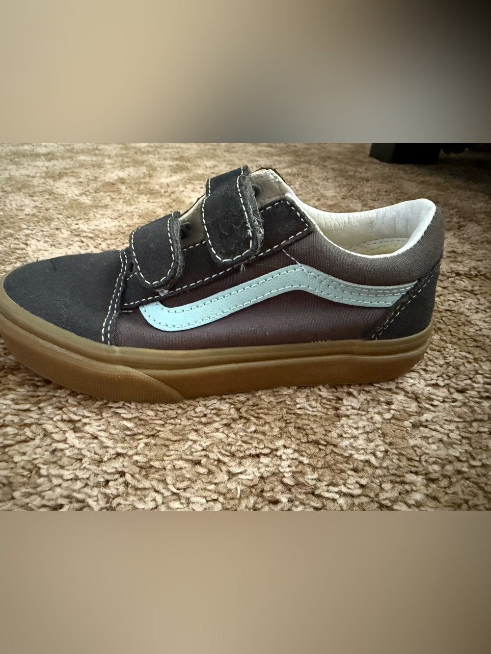 Vans Kids boys Black & Teal Velcro Skate Sneakers - size 1, like new